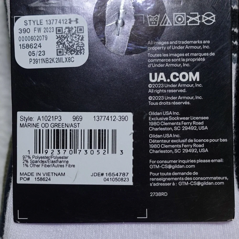 PACK OF 2 Under Armour UA Phenom Crew Socks Youth 13.5K-4.5 3-Pack Each